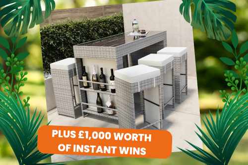 6 Seater Grey Rattan Garden Bar Set with Premium Glass Topped Bar Table + £1000 WORTH INSTANT WINS