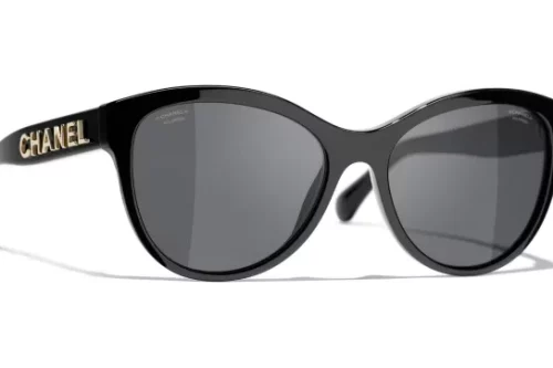 CHANEL CH5458 Women's Polarised Oval Sunglasses, Black/Grey - AUTO WIN