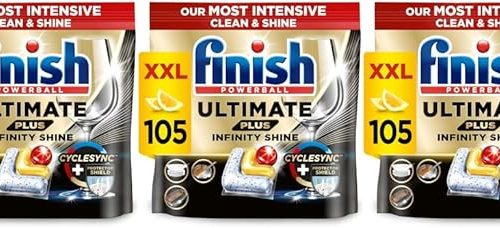 🦊Finish Ultimate Plus Infinity Shine Dishwasher Tablets bulk | Scent : Lemon | Size: 315 Dishwasher Tabs (105 tabs x 3) |For Unbeatable* Clean and Diamond Shine -AUTO WIN