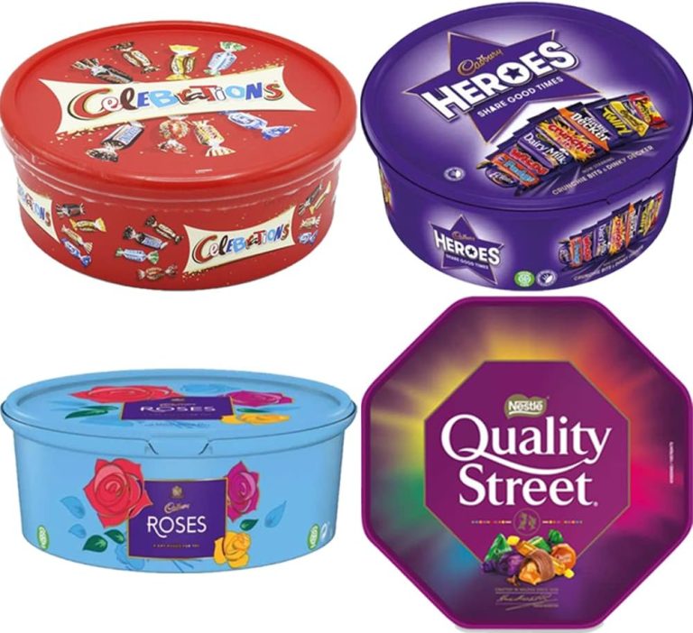 力4 X CHOCOLATE TUBS ASSORTED PACK 1 EACH OF CELEBRATIONS , HEROS
