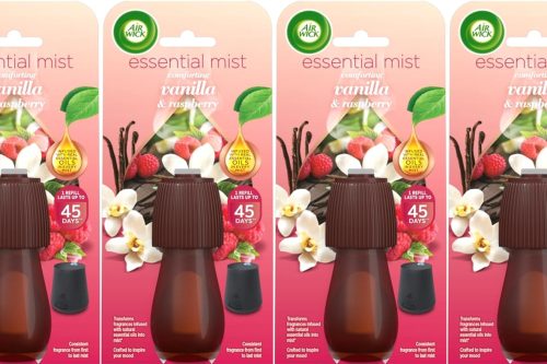 Air Wick Essential Mist Refills, Vanilla & Raspberry, Pack 4 x 20ml, Natural Essential Oils, Last up to 180 days, Air freshener 02/08