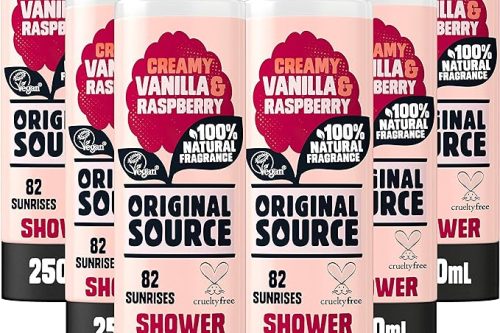 🦊Original Source Vanilla & Raspberry Shower Gel, 100 Percent Natural Fragrance, Vegan, Cruelty Free, Paraben Free, Pack of 6 x 250 ml - 2 WINNERS 08/08