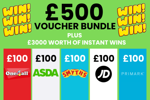 £500 VOUCHER BUNDLE, PLUS £3000 WORTH OF INSTANT WINS! 11/09