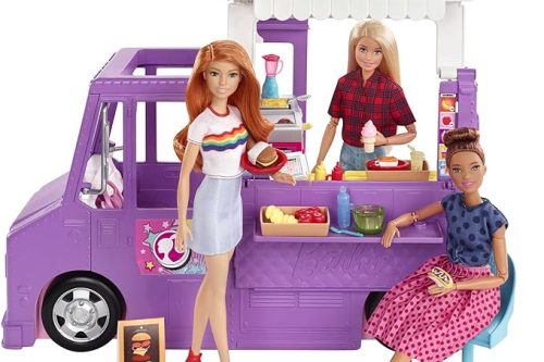 🦊Barbie Fresh 'n' Fun Food Truck, with 30+ Realistic Play Pieces: Menu Board, Pots, Utensils, Serving Trays