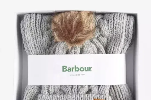 🦊Barbour-CableKnit Hat & Scarf Set, Grey- AUTO WIN 22/10