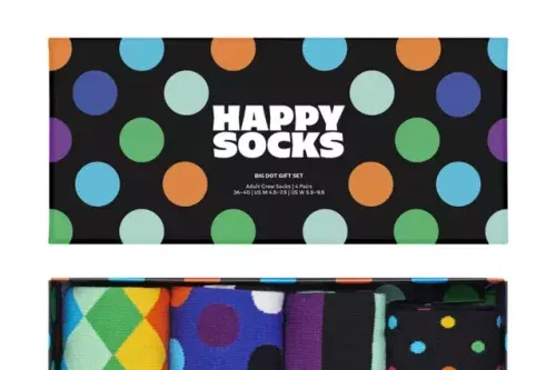 🦊 Happy Socks Big Dot Socks Gift Set, Pack of 4, Black/Multi-AUTO WIN