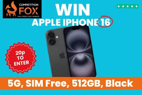 Apple iPhone 16, iOS, 6.1″, 5G, SIM Free, 512GB, Black-AUTO WIN-03/11