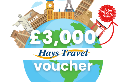 £3000 HAYS TRAVEL VOUCHER PLUS £100 CASH INSTANT WINS