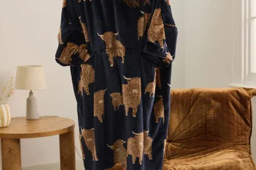 🦊Navy Blue Hamish The Highland Cow Oversized Blanket Hoodie-AUTO WIN