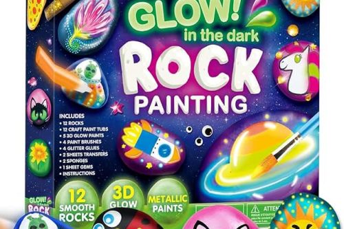 🦊JOYIN 12 Rock Painting Kit- Glow in The Dark, 2 WINNERS-AUTO WIN