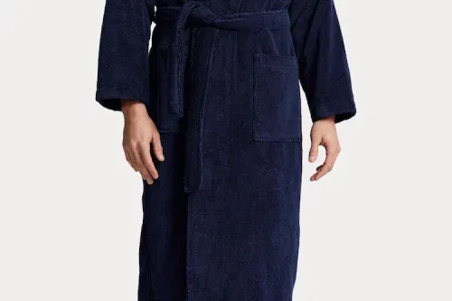 🦊 Polo Ralph Lauren Navy Fleece 100% Cotton Terry Robe-AUTO WIN
