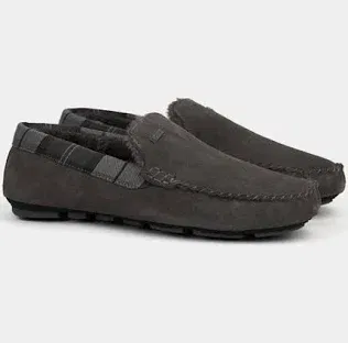 🦊 Barbour Monty Suede Moccasin Slippers, Grey-AUTO WIN