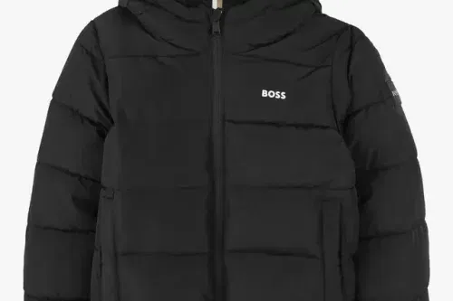 🦊 HUGO BOSS Kids' Hooded Puffer Jacket, Black-AUTO WIN