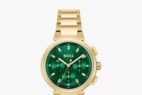 HUGO BOSS BOSS Women's One Chronohraph Day Bracelet Strap Watch, Gold/Green -