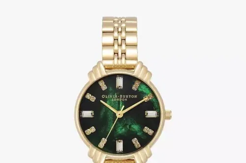 Olivia Burton Women's Art Deco Crystal Bracelet Strap Watch, Gold/Green OB16DC02-AUTO WIN