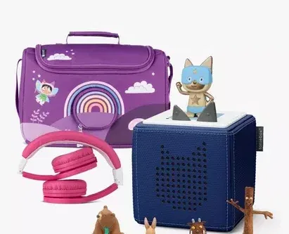 Tonies Pink Headphones, Bag & 4 Tonie Audio Characters Toniebox Starter Set, Navy-AUTO WIN