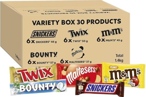 🦊M&M’s, Snickers & More, Mixed Chocolate Bar Variety Bulk Box, Chocolate Gift, 30 Bars, 1.4kg- AUTO WIN 09/11