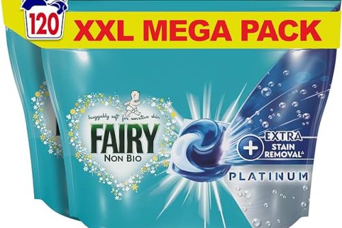 🦊 Fairy Non-Bio Platinum PODS, Washing Liquid Laundry Detergent Tablets/Capsules, 120 Washes (60 x 2) with Extra Stain Removal-AUTO WIN