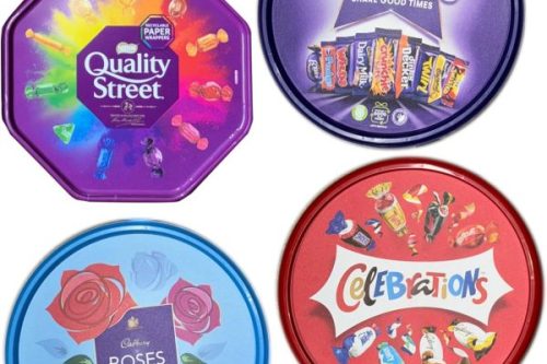 🦊4 X CHOCOLATE TUBS ASSORTED PACK 1 EACH OF CELEBRATIONS , HEROS , ROSES , QUALITY STREET – AUTO WIN 02/12