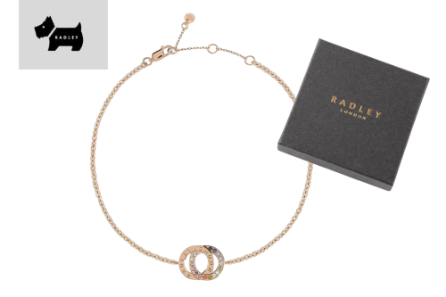 🦊RADLEY Love Heart Ladies Rose Gold Double Rainbow Stone Loop Bracelet- AUTO WIN 12/11