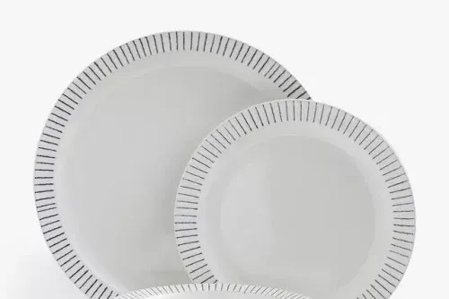 John Lewis Etta Stripe Wax Resist Stoneware Dinnerware Set, 12 Piece, White/Blue-AUTO WIN