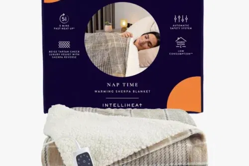 🦊Dreamland Velvet Sherpa Tartan Heated Blanket, Beige-AUTO WIN