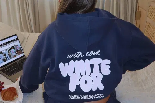 🦊White Fox With Love Always Oversized Hoodie Navy - AUTO WIN 17/01