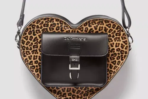 DR MARTENS Leopard Hair-On Kiev Leather Heart Shaped Bag-AUTO WIN