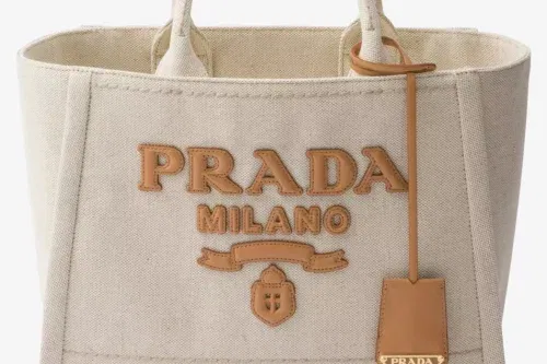 PRADA Brand-typography linen-blend tote bag -AUTO WIN