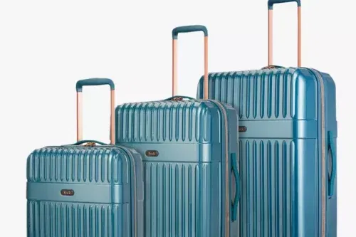 Rock Selene 8-Wheel Hard Shell Suitcase, Set of 3, Blue-AUTO WIN