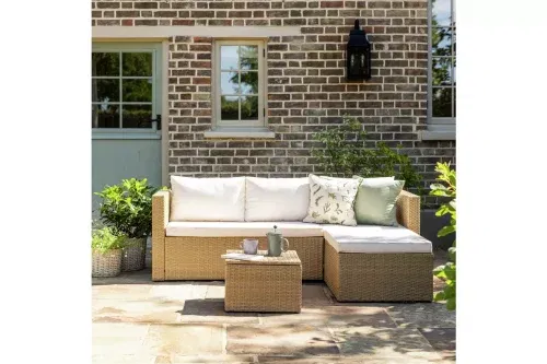 4 Seater Rattan Effect Garden Sofa Set- Natural