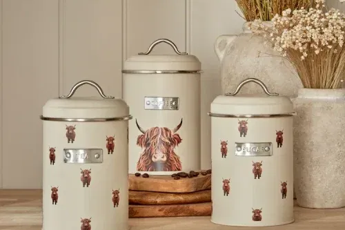 🦊Set of 3 Natural Hamish Badge Coffee, Tea and Sugar Storage Jars-AUTO WIN