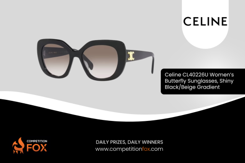 Celine CL40226U Women's Butterfly Sunglasses, Shiny Black/Beige Gradient-AUTO WIN