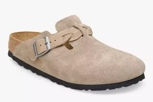 Birkenstock Braided Buckle Suede Clogs, Taupe-AUTO WIN