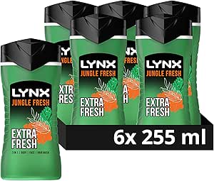 🦊 2 WINNERS Lynx Jungle Fresh 3-in-1 Body Wash Hair, Face and Body Cleanser shower gel with a palm leaf & amber scent for men 6x 225 ml-AUTO WIN