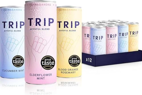 TRIP Mindful Blends – Mixed Pack Sparkling Drink with Magnesium Citrate + Ashwagandha + Lion’s Mane + L-theanine. Low Calorie and Vegan (Pack of 12 x 250ml)AUTO WIN