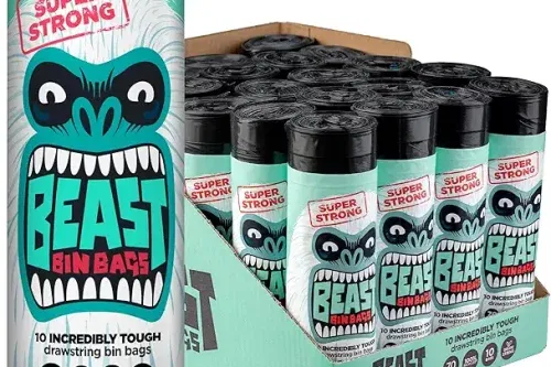 BEAST BIN BAGS, Mega Pack, 20 Rolls of 10 x 70 Litre Bags (Total 200 Bags) - Made From 100% Recycled LLDPE - Incredibly Strong Drawstring Black Bin Bags-AUTO WIN