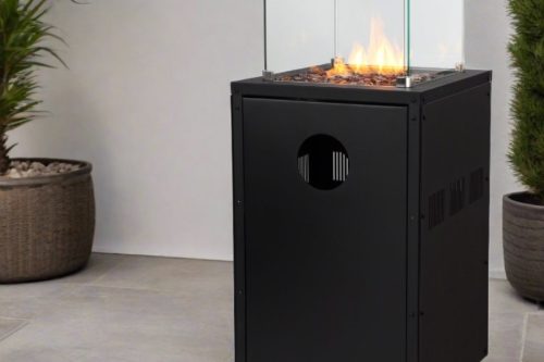 electriQ Glass Flame Gas Patio Heater With Glass Stones - Black-AUTO WIN