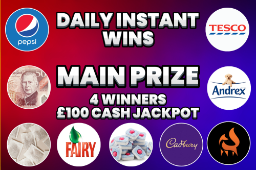 🦊 DAILY INSTANT WINS! MAIN PRIZE 4 WINNERS £100 CASH JACKPOT - AUTO WIN 26/04