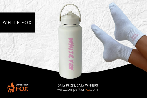 🦊White Fox Staying Hydrated Drink Bottle Off 1L & Offstage Socks White/Pink &  -AUTO WIN 09/04