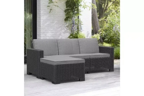 Keter California 3 Seater Mini Garden Corner Sofa Set - Grey-AUTO WIN