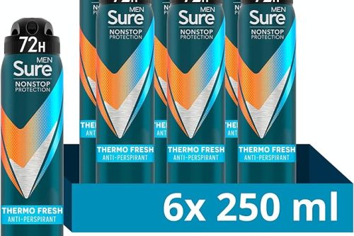 🦊Sure Thermo Fresh Nonstop Protection Antiperspirant Deodorant (6x 250 ml) with Body Heat Activated technology Aerosol Spray for 72-hour sweat and odour protection 6x 250 ml-AUTO WIN