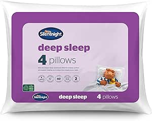 🦊Silentnight Deep Sleep Pillows 4 Pack - Medium Support Bed Pillows for Side, Front, Stomach and Back Sleepers Comfortable - Machine Washable and Hypoallergenic - Pack of 4, White-auto win