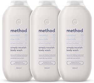 🦊Method Body Wash, Simply Nourish, Shower Gel, Coconut, Rice Milk And Shea Butter Scent, Pack of 3, 3 X 532ml-AUTO WIN