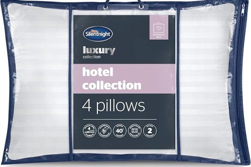 Silentnight Hotel Collection Pillows 4 Pack - Luxury Hotel Quality Pillows Soft Medium Support for Back and Side Sleepers Comfy Supportive - Hypoallergenic and Machine Washable-AUTO WIN