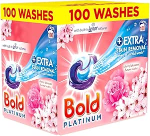 🦊Bold Platinum Pods, Laundry Detergent, Washing Liquid Pods/Capsules, 100 Washes - Cherry Blossom & Rose Water - AUTO WIN