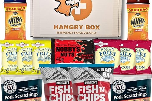 🦊Savoury Pub Snacks - 15 Item - Movie Night Snacks Hamper - Pork Scratchings, Burton's Fish & Chips, Smiths Bacon Fries, Scampi Fries, Nobby's Nuts, Peanuts, Mini Cheddars-AUTO WIN