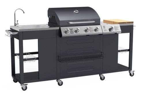 Boss Grill Texas Outdoor Kitchen - 4 Burner Gas BBQ Grill with Side Burner - Black-AUTO WIN