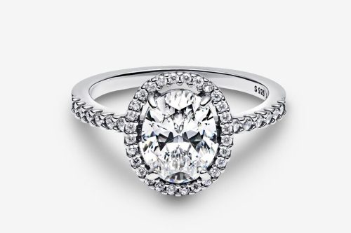 PANDORA Oval Sparkling Halo Statement Ring Sterling silver-AUTO WIN