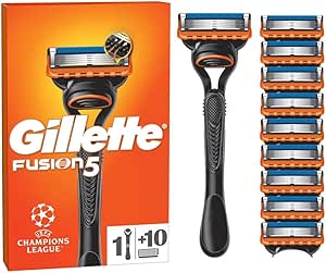 🦊 Gillette Fusion5 Razor for Men, 1 Gillette Razor, 10 Razor Blade Refills, with Lubrastrip for a Close Shave-AUTO WIN